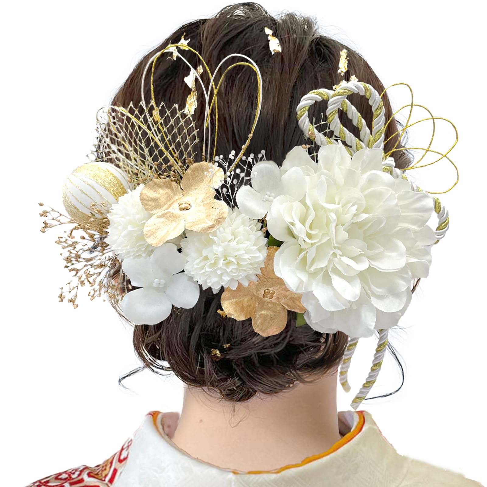 

JZOON Сухоцвет для волос Искусственный цветок Японская прическа Идеально подходит для искусственного с украшением DL020, Георгин, Украшение, Шар, Красный, Золотой, Мидзухики, белый