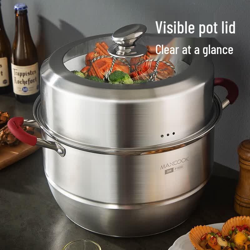Meichu 304 Stainless Steel 2-Tier Double-Bottom Steamer Pot