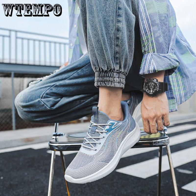 WTEMPO Pánské letní tenisky se vzduchovým polštářem venkovní prodyšná síťovaná sportovní obuv protiskluzová tlustá spodní část měkké dno basketbalová obuv pro volný čas běžecká obuv