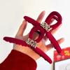 Festive Red Flocking Shark Clip Lucky Chinese New Year Hair Grab Wealth Hair Claw  Girl