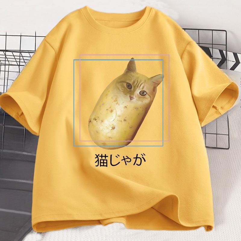 Silly Potato Cat T Shirt Neko Meme Tshirt Japanese Kitty Funny Tshirt Cotton Tees Unisex Unisex Casual Oversized Tshirts Clothes