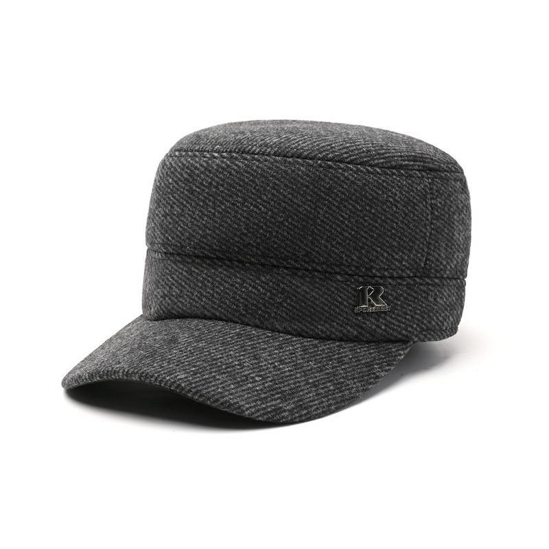 Hat Men's Winter Flat Hat Fleece Thickened Cap Dad Wool Cotton Hat Thermal Ear Protector