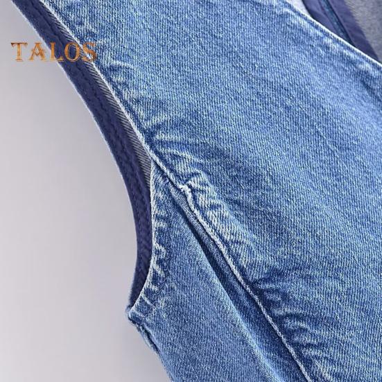 Kvinnor Denim Väst Kjol V-hals Ärmlös Enkelknäppt Kofta Väst Enfärgad Fickor Slim Fit Knapp Dragkedja Stängning Minikjol