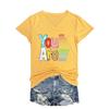 Summer V-neck Inspirational Text Printed Top Fashionable Casual Short Sleeved Women's T-shirts
