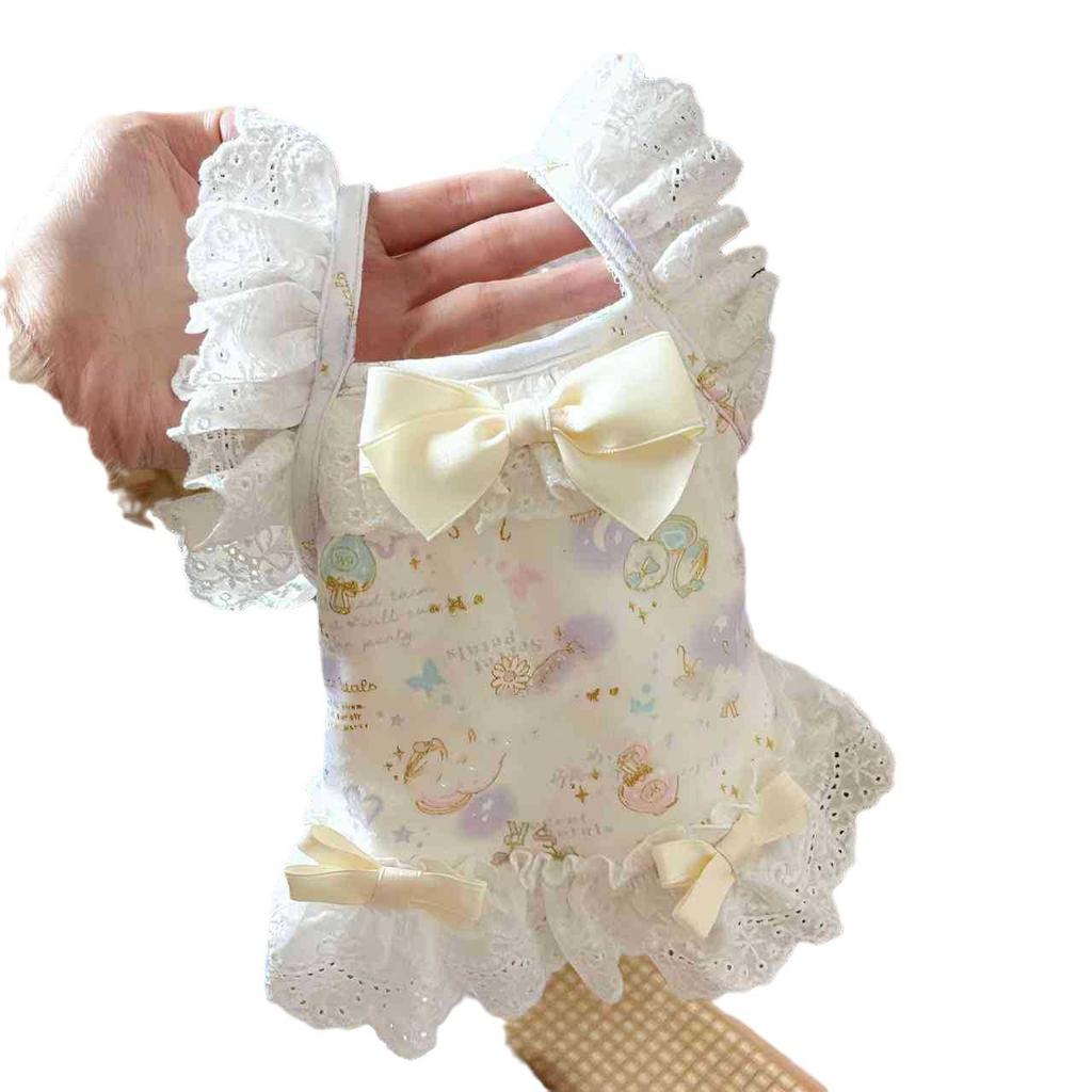 Pet Lace Camisole Printed Vest Cute Dress Teddy Home Clothes Cat Toddler Camisole Skirt Puppy Clothes Cooling Vest for Dog