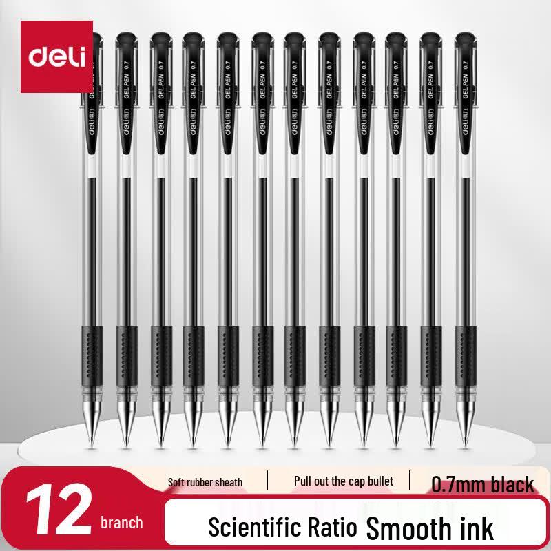 Deli 0.7mm Black Gel Pen, Box of 12 коробка из 12 цветов