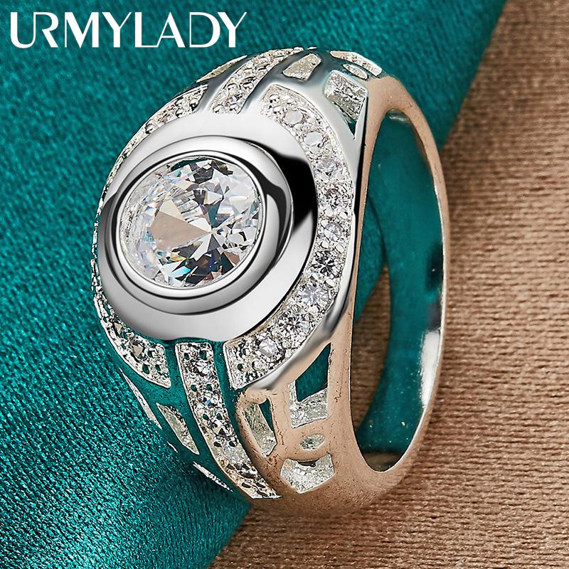 Orologio URMYLADY Argento Sterling 925 Zircone Rotondo Anello 6-10 Per Donne Gioielli Moda Charm