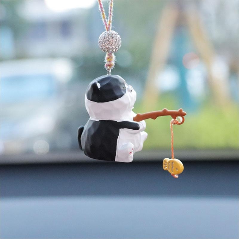 Fishing Cats Car Rear View Mirror Pendant Hanging Ornament Car Decoration Funny Car Interior Decors Gift for Women Men