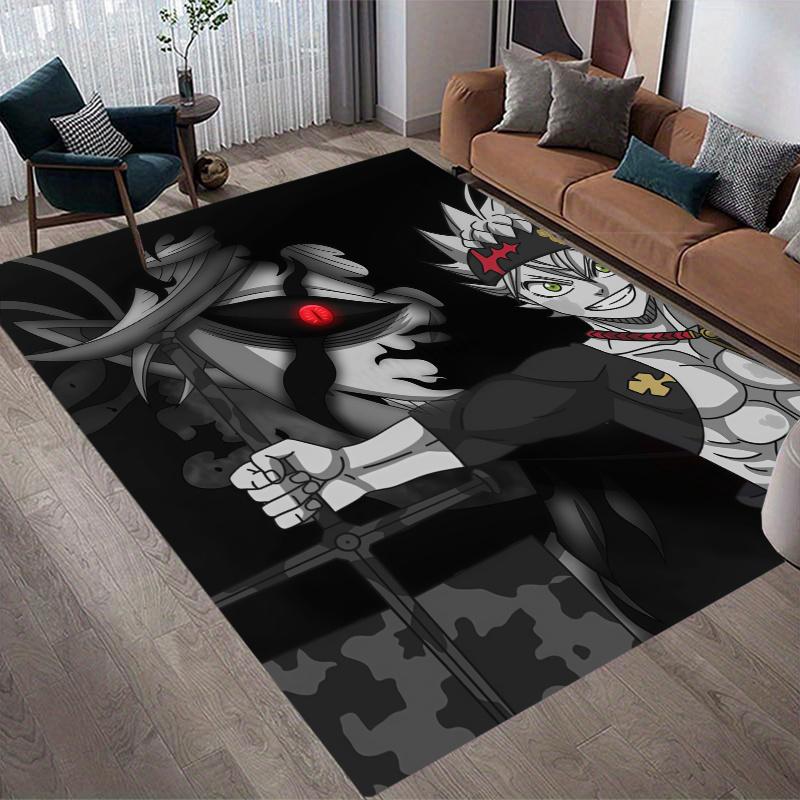 Asta Black Clover Home Sofa Decoration for Living Room & Bedroom, Non‑Slip Play Flannel Floor Mat for Game Room