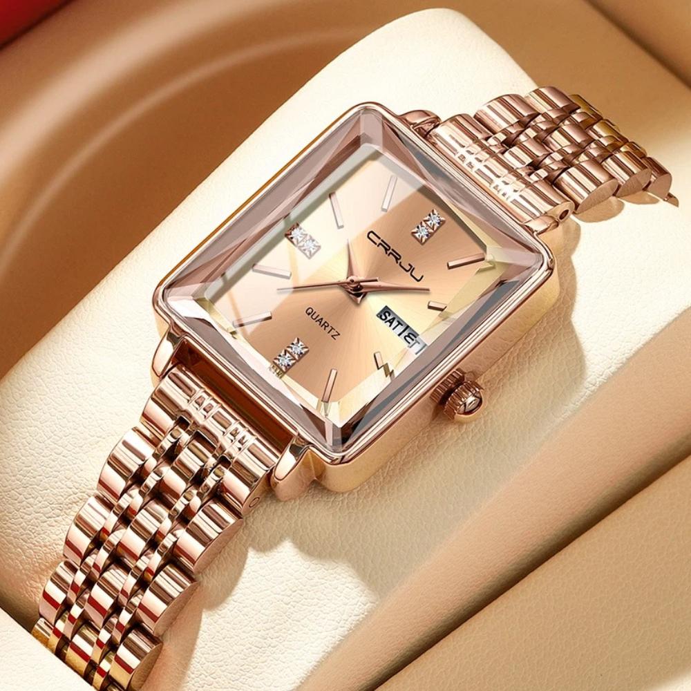 CRRJU Women Watches Creative Steel Dress Bracelet Wristwatches Ladies Square Waterproof Female Watch