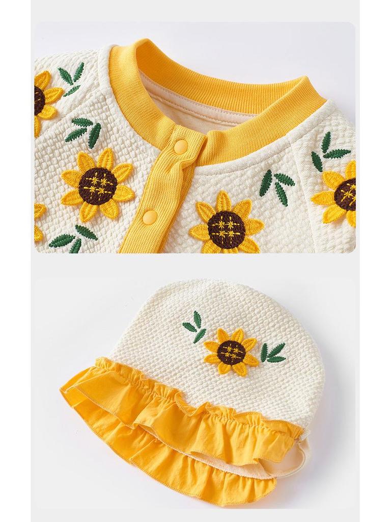 Newborn Baby Girl Sunflower Dress Gift Box - Summer/Autumn First Birthday Outfit