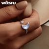 WOSTU 925 Sterling Silver Moon Star Open Ring For Women Rainbow Moonstone Zircon Adjustable Rings Lovely Party Jewelry Gift New