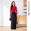 ELLASSAY Women's Elegant Wide-Leg Pants with Disc Buckle Waist