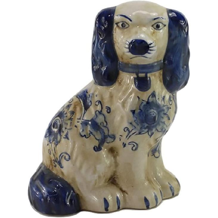 Handbemaltes blau-weißes Porzellan Hundepaar Kleine Figuren Heimdeko