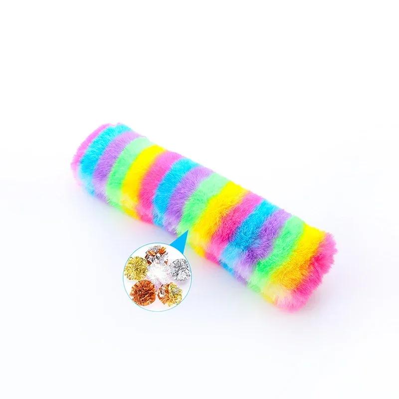 1pcs Cute Rainbow Cat Plush Toy Creative Catnip Toys Cat Pillow with Ringing Paper Teeth-resistant Pet Toy Supplies