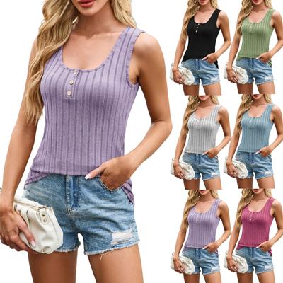 Women's Sleeveless Knitted Large U-neck Solid Color Strip Pullover Top