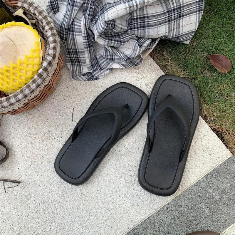 Fashion Fashion Summer Shoes For Women Slippers Square Head Platform Flip Flops Solid Color Beach Shoes Clothing For Women