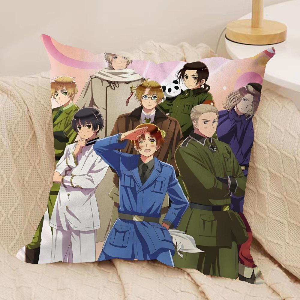 H-Hetalia The Beautiful World Cushion Cover Silky Short Plush Sofa Pillow Cover Hidden Zipper Soft Dustproof Case for Home Decor