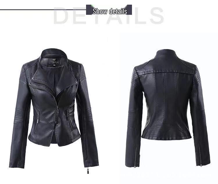 Giacca da motociclista da donna in pelle, moda europea americana, slim, stile retrò versatile con cerniera.