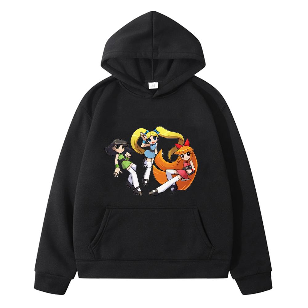 Powerpuff Girls Print Kawaii Hoodies Jacket Pullover Anime Hoodie Fleece Sweatshirt Y2k Sudadera Girls Outfit Boys Clothing