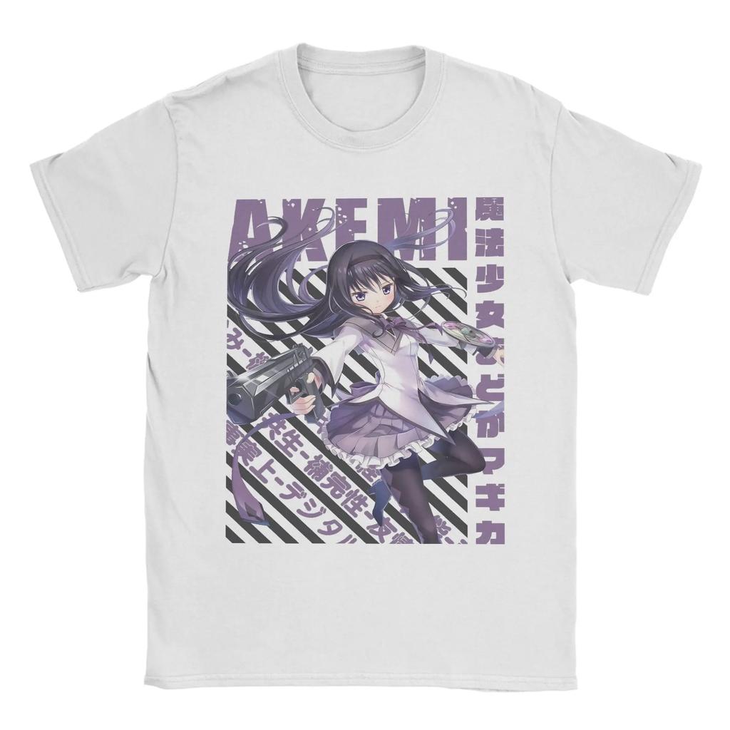 Men T-Shirts Mahou Shoujo Homura Akemi Cotton Tee Shirt Short Sleeve Madoka Magica Anime T Shirt Crew Neck Clothing