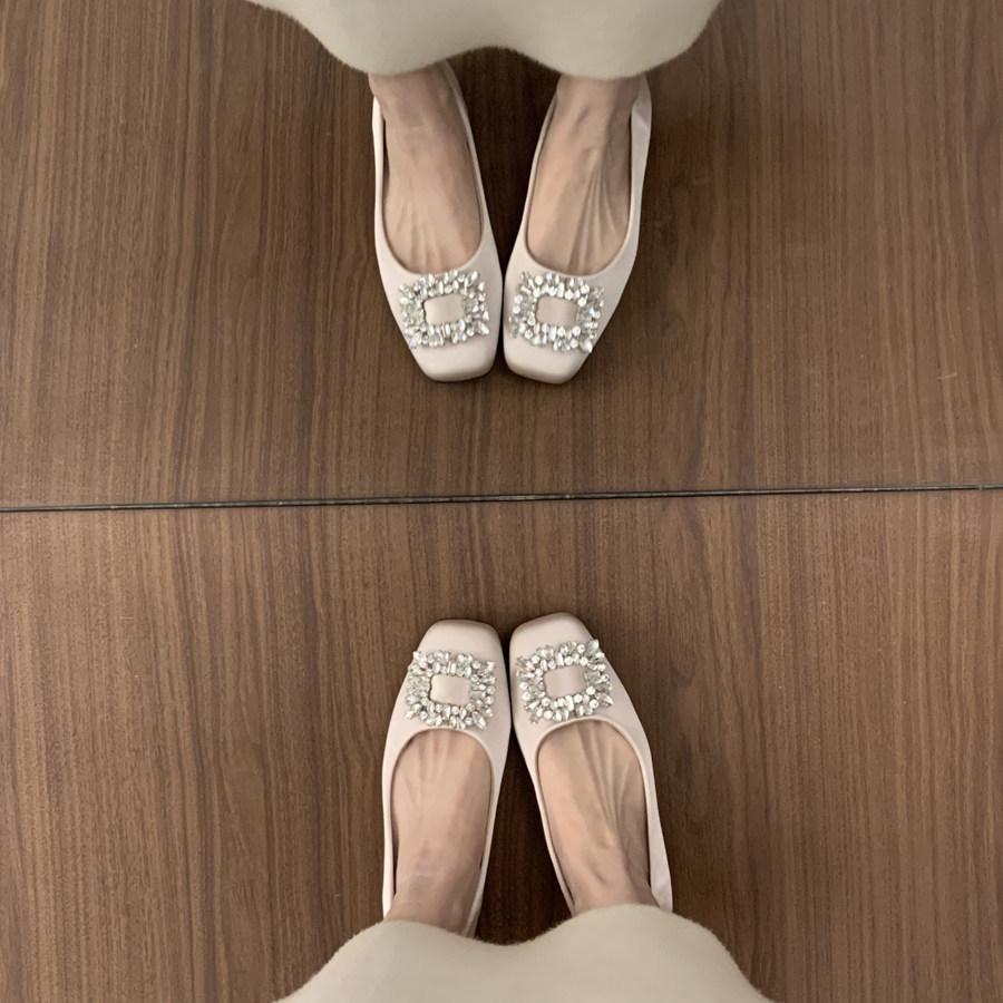 First encounter fairy wind rhinestone square buckle commuter shoes spring 2026 new one-pedal soft-soled ballet