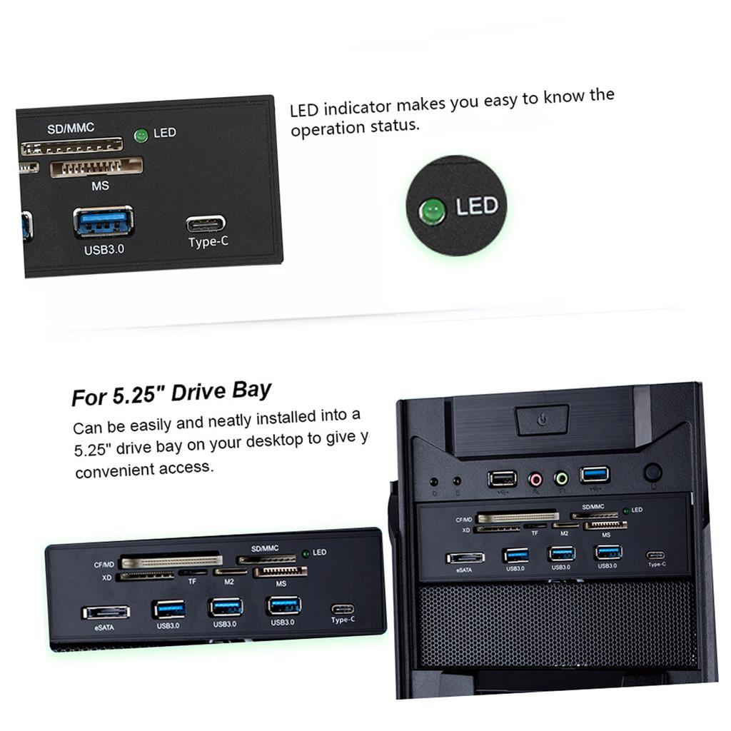 STW 5.25 Internal Card Reader Media Multi-Function Dashboard PC Front Panel Type-C USB 3.1 USB 3.0 Support CF MD XD TF M2 MS