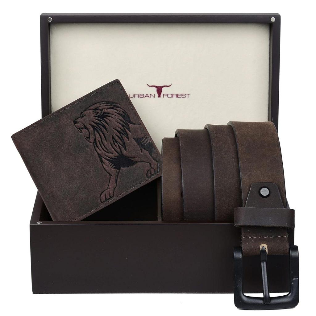 Luke Vintage Braun Leder Geldbörse & Brauner Lässiger Ledergürtel Kombiniertes Geschenkset für Herren