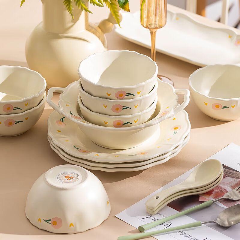 Panlu French White Peony 8-Person Ceramic Dinnerware Set