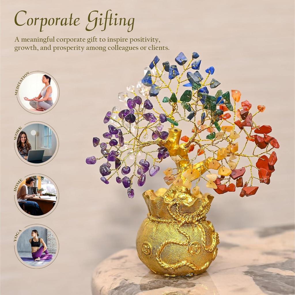 7 Chakra Feng Shui Tree of Life – Healing Crystal Bonsai – Ideal Gift for Home & Office Décor