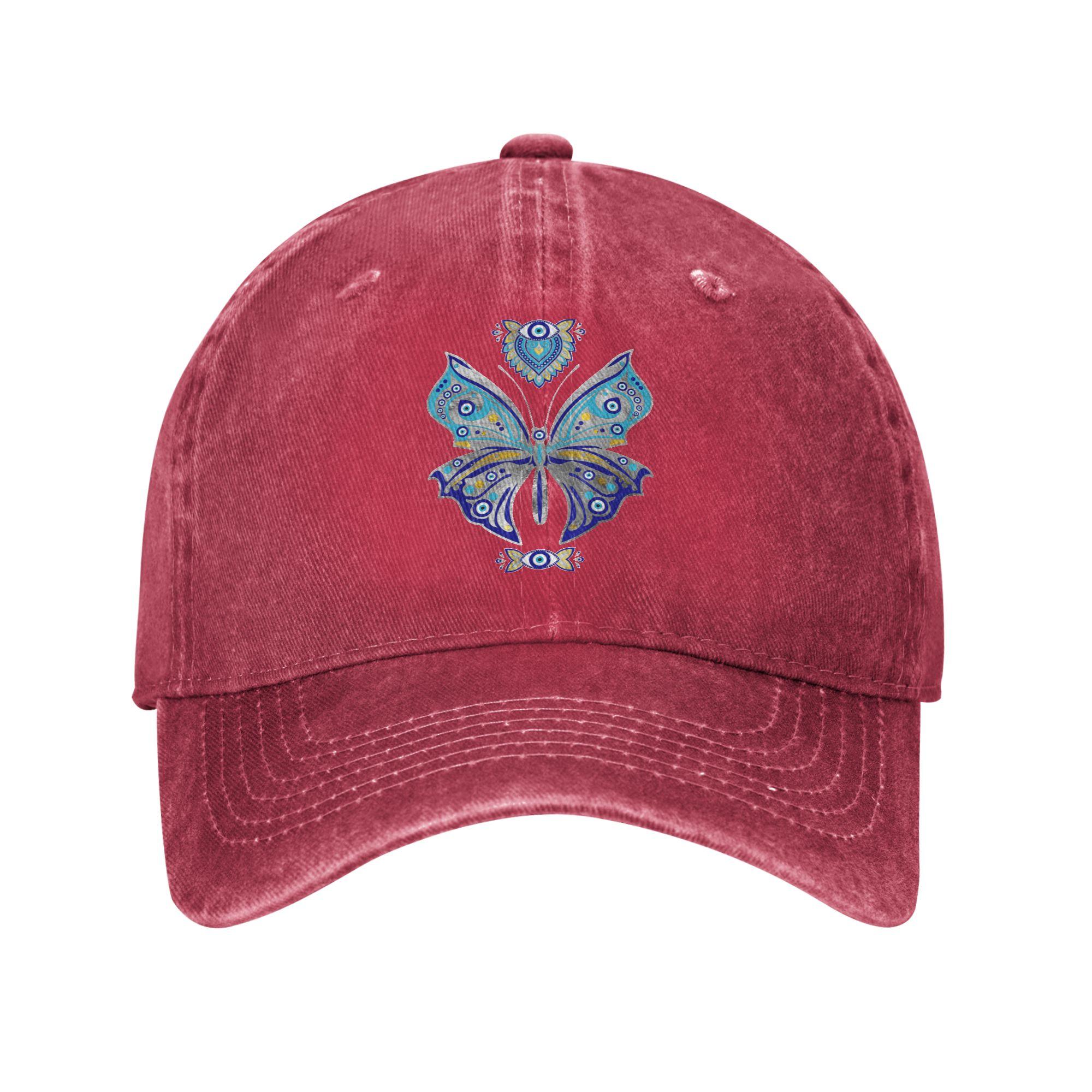 Fashion Evil Eye Butterfly OrnaUnisext Baseball Caps Unisex Distressed Washed Sun Cap Greek Eye Outdoor Workouts Adjustable Hats Adjustable