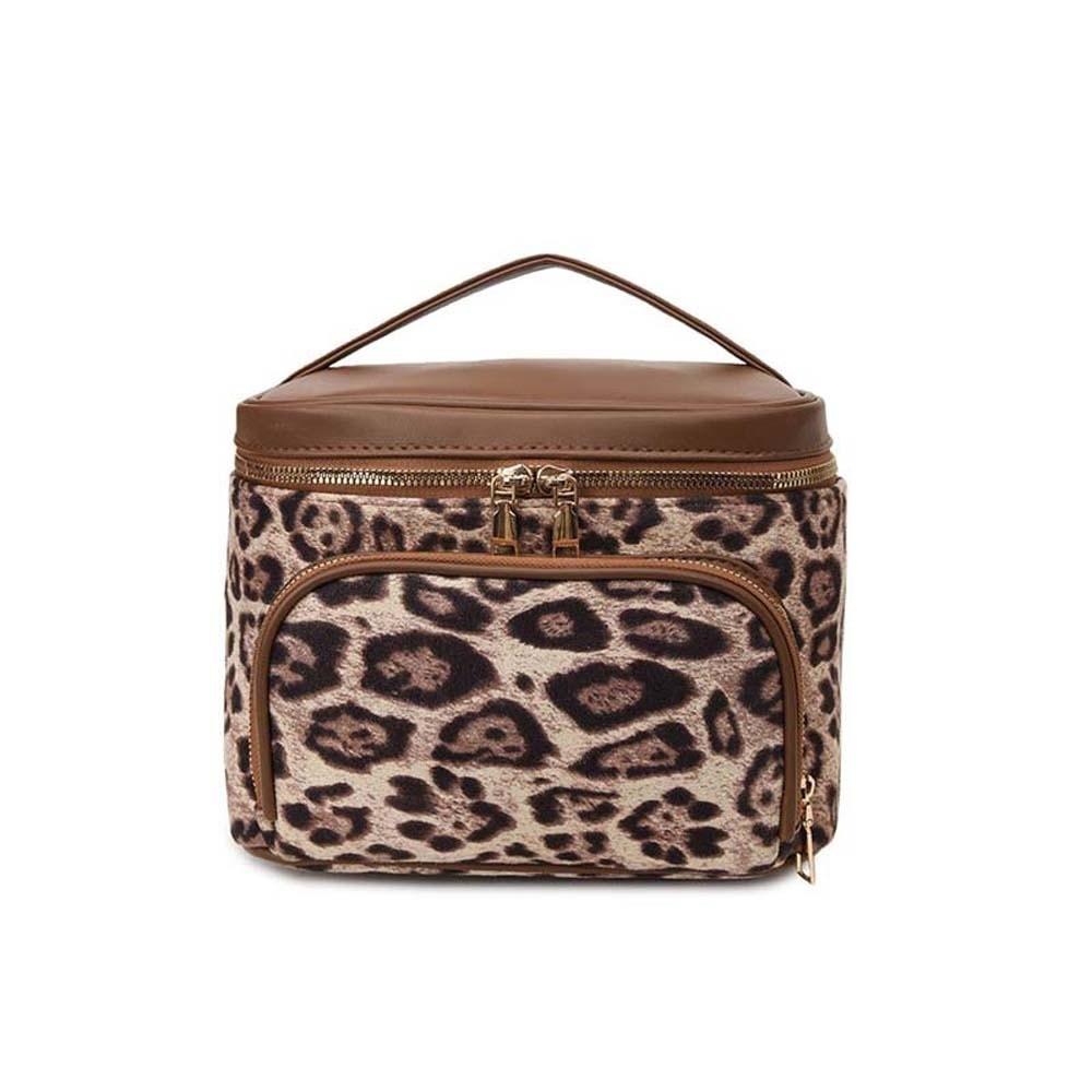 Large Capacity Leopard Print Cosmetic Bag Leather Pouch for Make Up Kit  Bathroom
