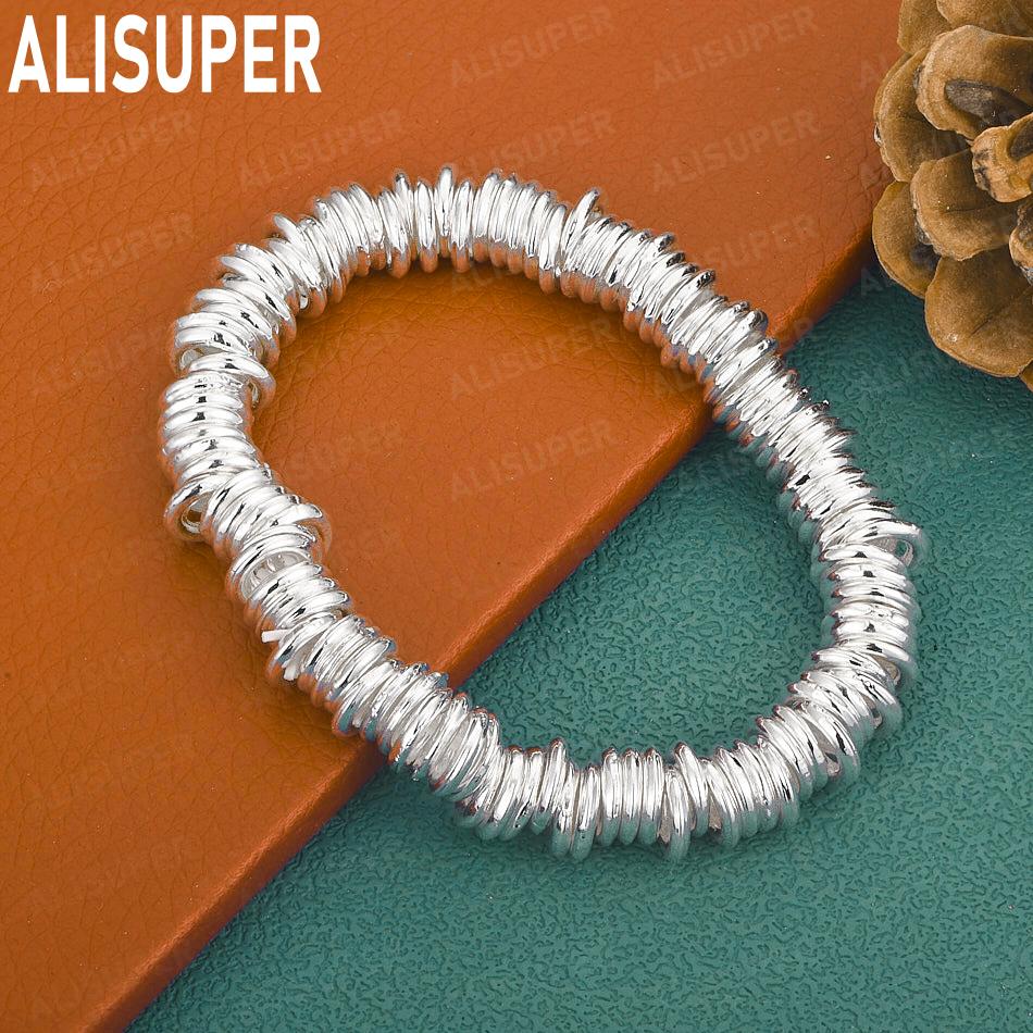 925 Sterling Silver Circular Coil Side Chain Simple Bracelet Gift Jewelry 20CM