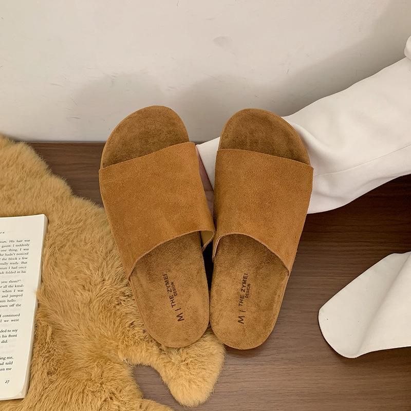 

Cowhide version, genuine leather Boken slippers for women s early autumn new simple one-word sandals 40 верблюд