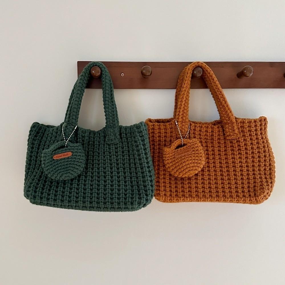 Fashion Solid Color Handwoven Bag Elegant Handmade Crochet Handbag Large Capacity Vintage Woven Bag Women Use