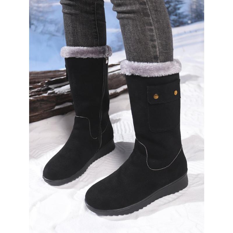 Women's Large Size Fall Winter Fleece-Lined Warm Mid-Calf Snow Boots.