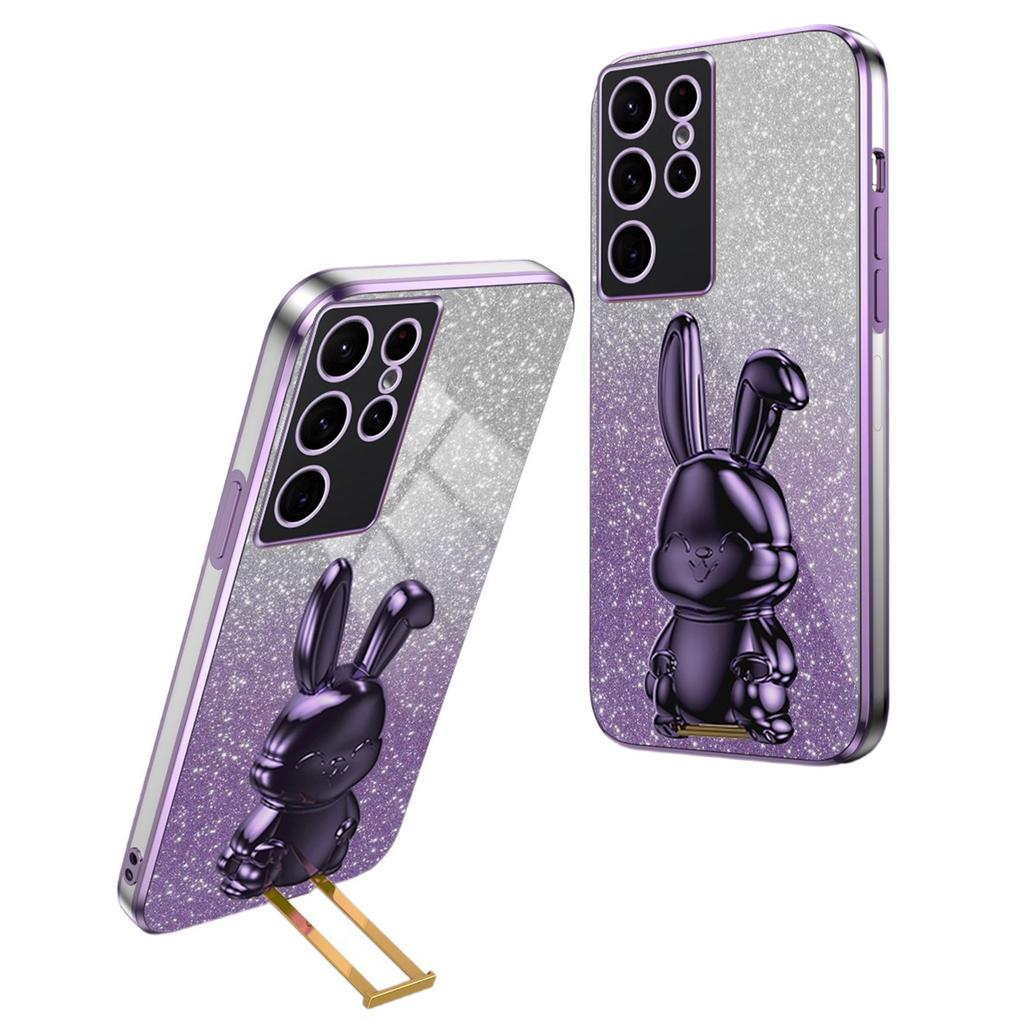 For Samsung Galaxy S24 Ultra Cell Phone Back Protector Cartoon Rabbit Pull-out Kickstand Cover