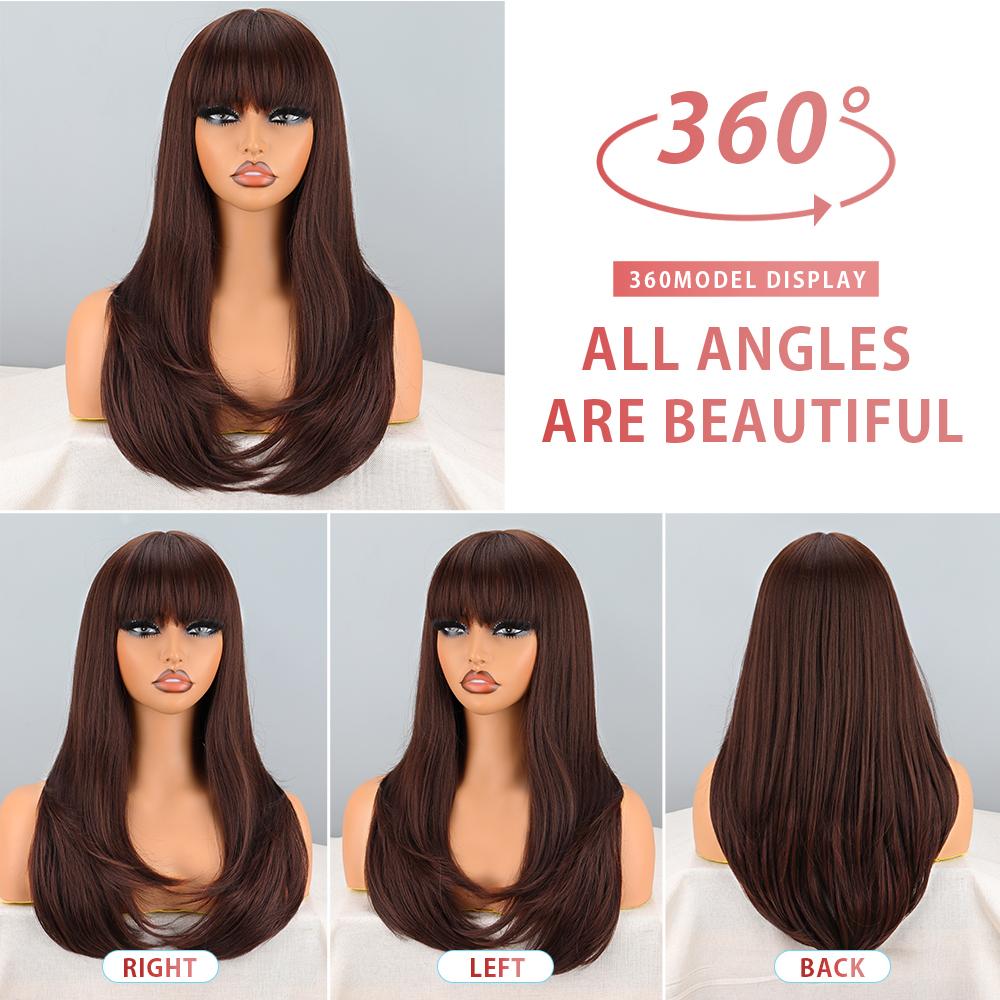 LISI HAIR Women Long Ombre Layered Natural Straight Wig with Bangs Synthetic Fiber Natural Daily Wear Cosplay Long Wavy Wig