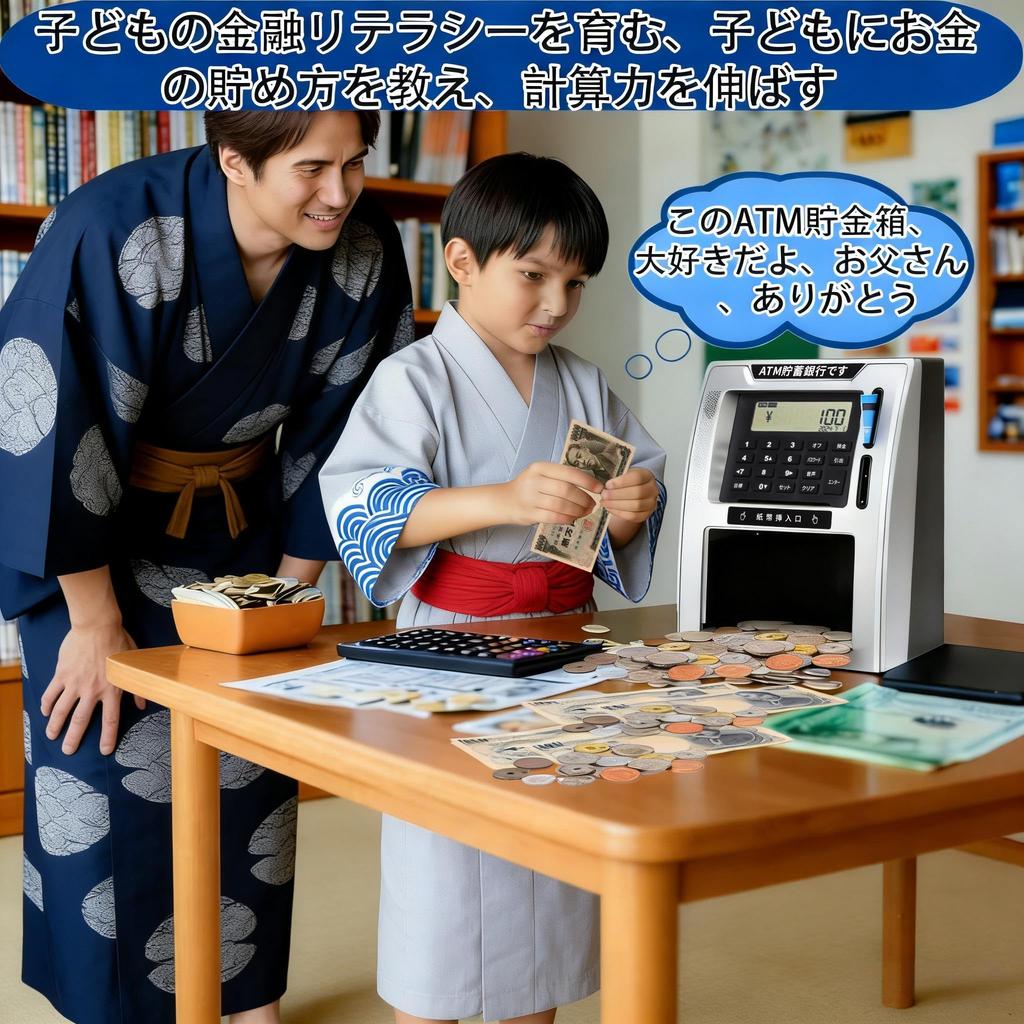 ATM Piggy Bank Memory Compatible with Genuine Debit Coin Goal Bill Balance Piggy Bank Box [2026 Edition] Japanese-Style (with Power-Off Function),