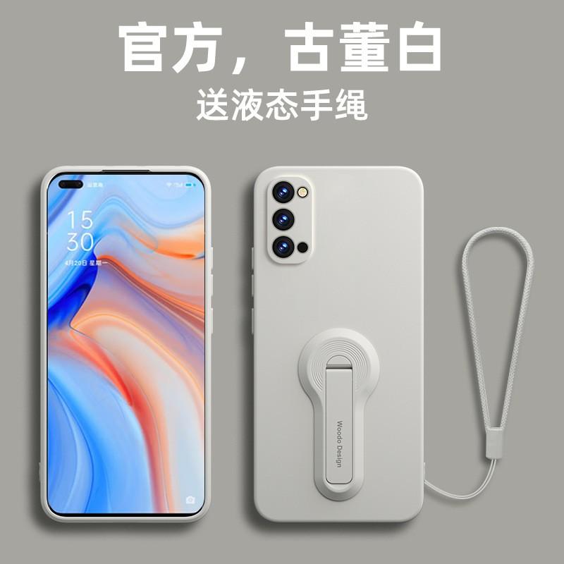 Liquid Silicone Phone Case OPPO Reno 4 / Pro SE With Kickstand Lanyard Shockproof Full Coverage Protective