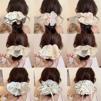 Oversized Lace Large Intestine Hair Ring Women's New High-end Sense Super Fairy Headline Elegant Low-tail Hair Rope Headwear