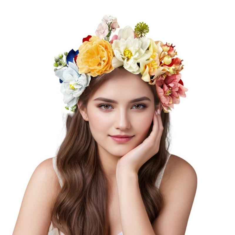 New simulation fabric orchid head buckle bridal wedding rose headband light luxury double row fake flower headgear