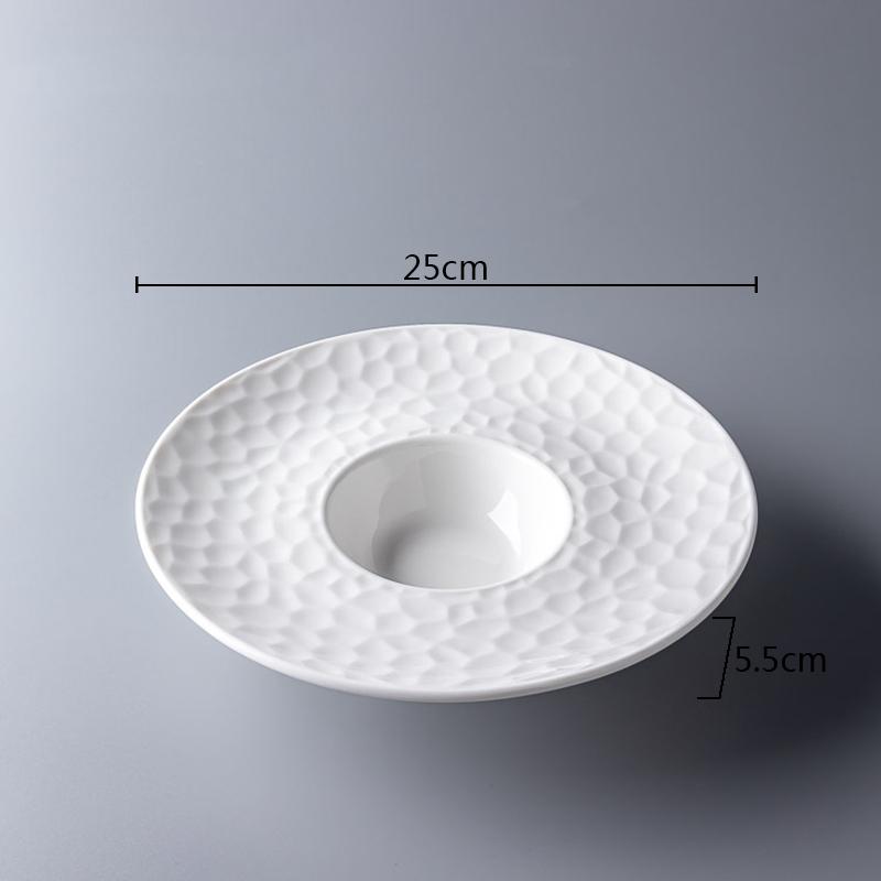 Ceramic Dinner Plate 9.75-inch Water Wave Pattern Soup Plate Pure White Salad Plates Dessert Plates Restaurant Special Tableware