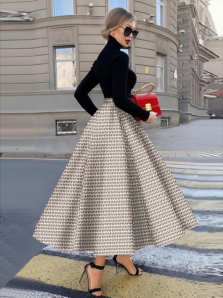Printed Design Four Season Casual Style Houndstooth Pattern Printed Skirt Design Half Skirt