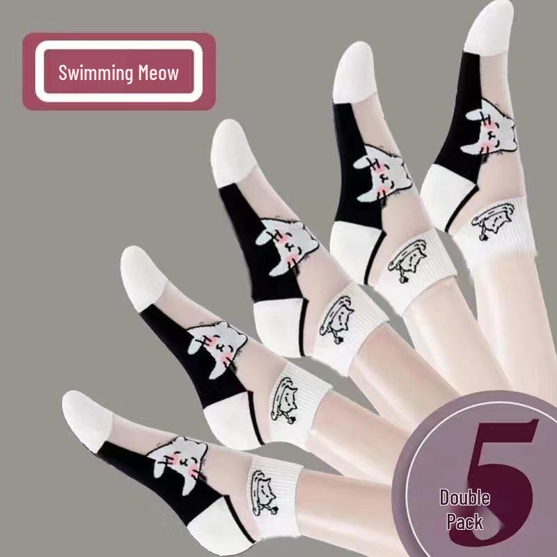 

Summer Women s Mori-kei Cartoon Socks: Odor-Resistant, Wear-Resistant, Thin, Solid Black Silk Stockings. Black Short Socks