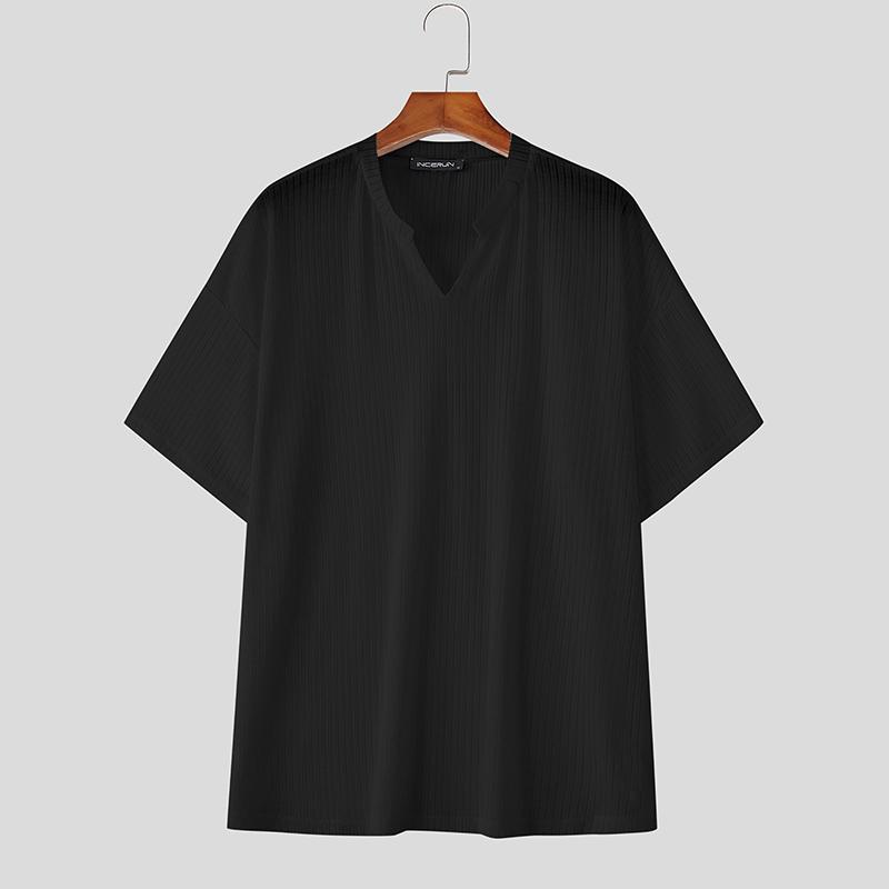 INCERUN Men Short Sleeves Solid Color See Through Casual Loose T-Shirts