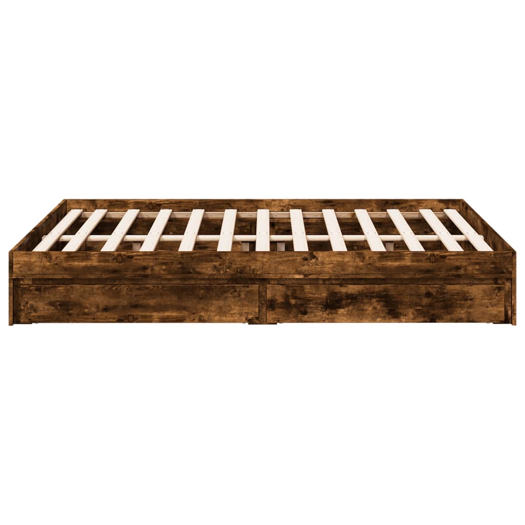 Bed Frame with Drawers Smoked Oak Finish 135 X 190 Cm Engineered Wood