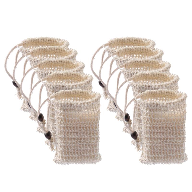 10pcs Exfoliating Soap Bag Natural Sisal Soap Saver Pouch Bag for Shower Reusable Bath Soap Bags with Drawstring Bubble