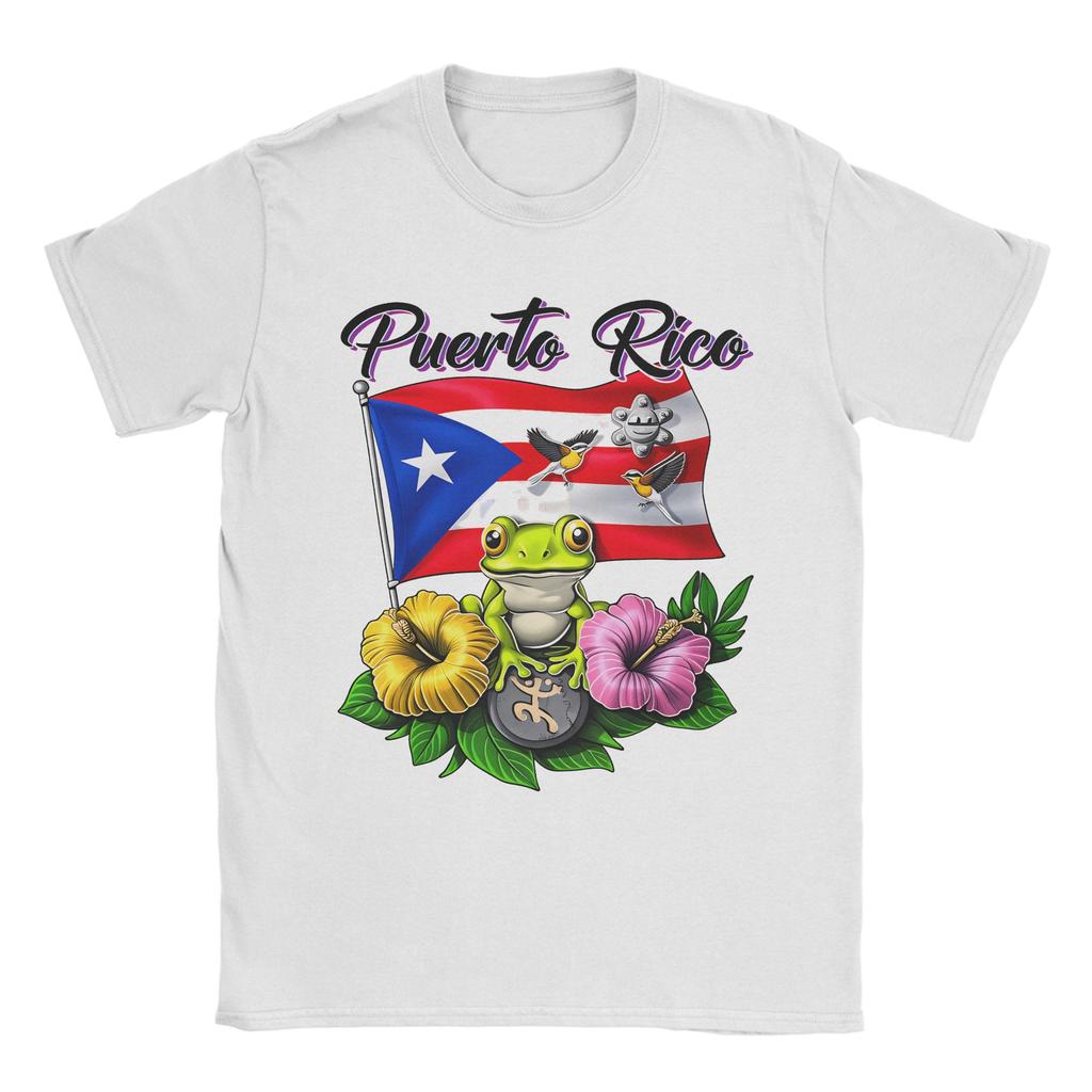 Coqui Frog Puerto Rico Flag Puerto Rican TShirt for Men Round Neck Cotton T Shirt  Short Sleeve Tee Shirt Big Size Clothing