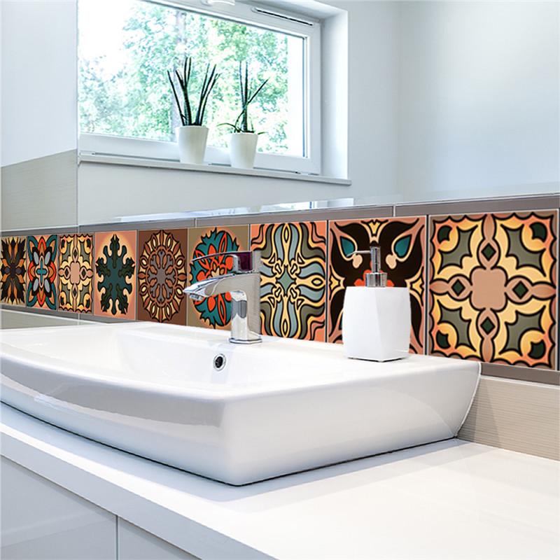 Moroccan Style Peel & Stick Self-adhesive Wall Tiles Vintage Colorful Waterproof Decals for Kitchen Bathroom Living Room Decor DIY Home Stickers